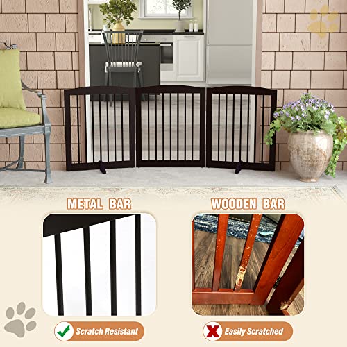 Freestanding Pet Gate for Dogs (24" Height-3 Panel / Dark Brown)