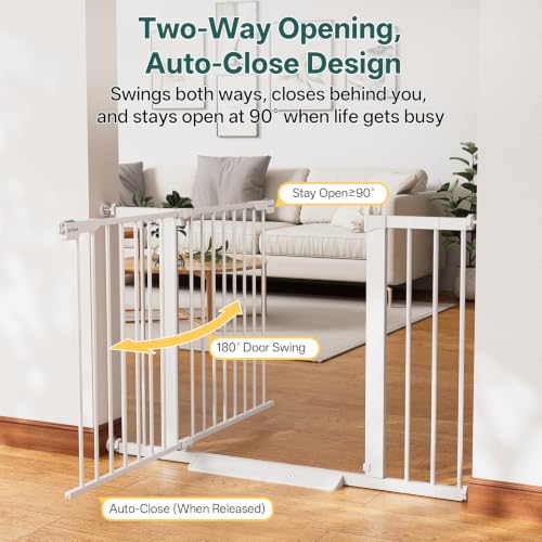 29.6 44.6 in Wide Baby Gate for Stairs and Doorways (White / 29.6-44.6"W x 28"H)