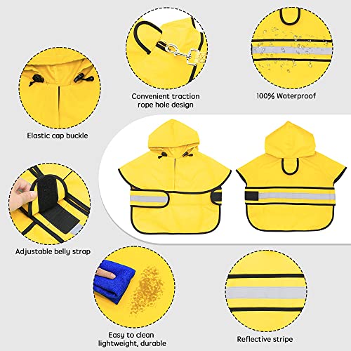 Dog Raincoat Hooded Reflective Dog Rain Jacket Adjustable Pet Poncho for Dog Walking at Rainy Days (Yellow / Large)