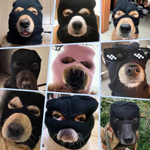 Dog Halloween Christmas Costume Ear Muffs Noise Protection Knitted Dogs Ears Warm Hats Dog Robbers & Thieves Mask Funny Pet Cosplay for Medium Large Pets (Black musk)