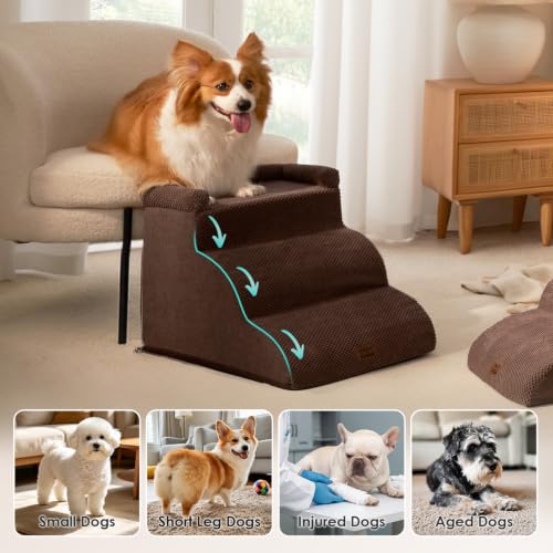 3 Step Curved Dog Stairs for Small Dogs 14" H (Brown / 23.6"l X 15.7"w X 15.7"h)