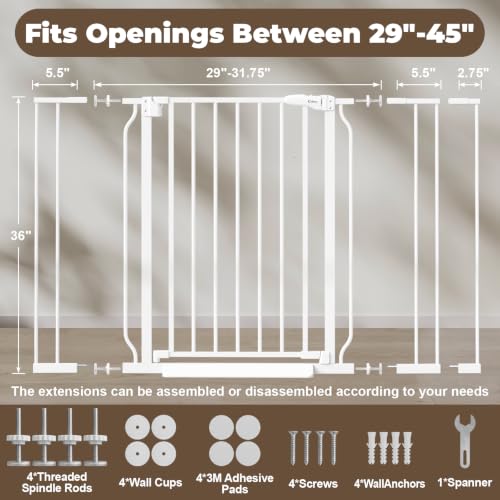 36" Extra Tall Baby Gate (White / 29-45"Wide, 36"Tall)
