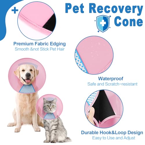 Dog Cone Collar Adjustable After Surgery (Pink / L(Neck: 14.0~17.5"))