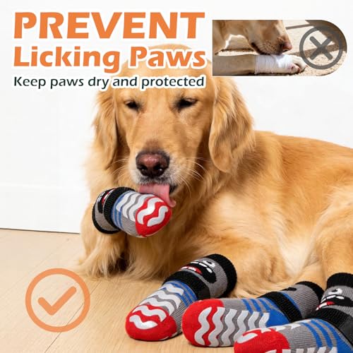 Dog Socks to Prevent Licking Paws with Grippers for Hardwood Floors Anti Slip (Small / Grey)