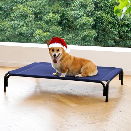 Elevated Dog Bed Raised Outdoor Dog Cot for Medium Dogs (M-35.4"L×25.6"W×7.9"Th / Blue)