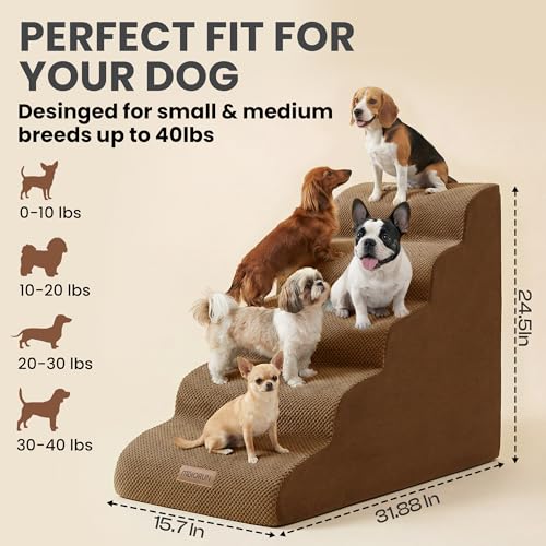 Dog Stairs Replacement Cover for 5 (Coffee / Cover 24.5"H)