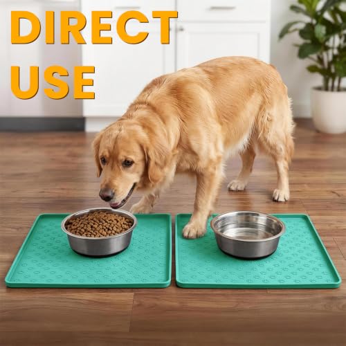 2 Pack Pet Placemat for Dog and Cat (11.8"L x 11.8"W - 2 Pack / Green)