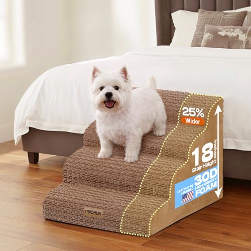 Extra Wide Dog Stairs for Bed and Couch (Coffee / Up To 50 Lbs)