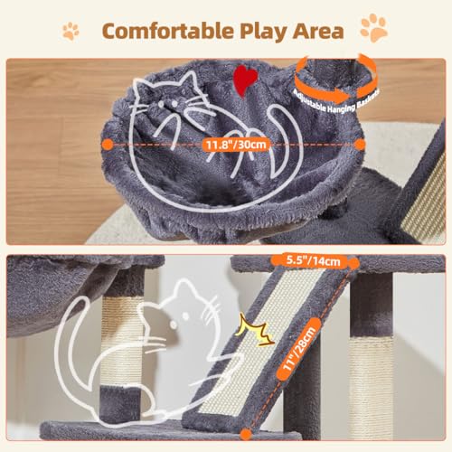 Cat Tree 38.5In Cat Tower for Indoor Cats (Smoky Gray / 38.5 Inches)