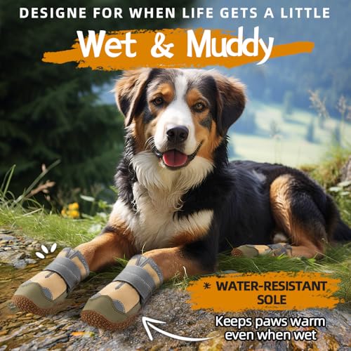 Dog Boots for Large Dogs (Light Khaki / Width 1.37 Inch)