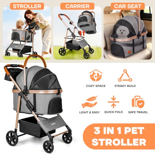 Dog Cat Stroller for Small (Grey)