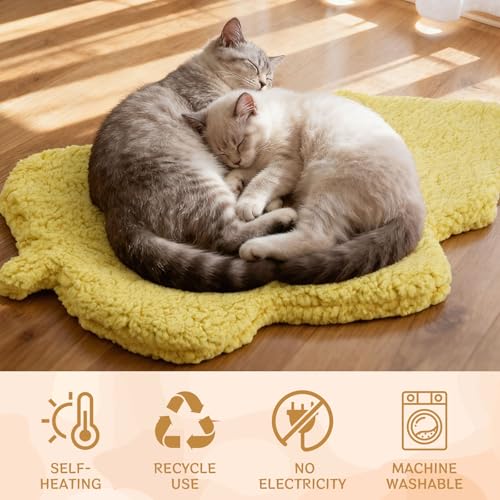 3 Pack Self Warming Pet Bed Leaf Shape Self Heating Cat Dog Mat Washable Thermal Sleeping Pad for Indoor Outdoor Hedgehog (Light Yellow / Medium-18"x24")