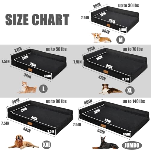 Orthopedic Large Dog Bed Washable Pet Sofa Bed 36''X24'' Black (Black / 36"L x 24"W x 3.5"Th)