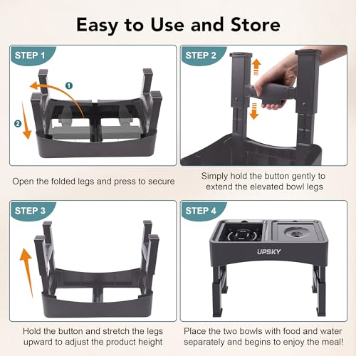 3-in-1 Elevated Dog Bowls Set with 4 Height Adjustable Stand, Gray (D-3 in 1 (Grey))