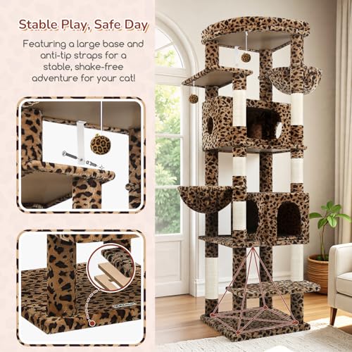 74in Leopard Heavy Duty Cat Tree Tower for Indoor Large Cat (Leopard Print / 74inch)
