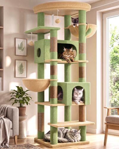 74in Cactus Heavy Duty Cat Tree Tower for Indoor Large Cats (Cactus Green / 74inch)