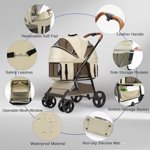 4 Wheels Pet Stroller for Small (Grey)