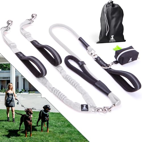 Premium Double Leash for Two Dogs (Adjustable Premium Silver)