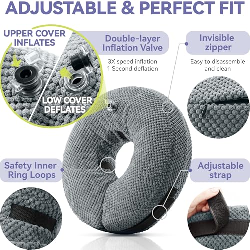 Soft Inflatable Dog Cone Collar Alternative After Surgery (M(Neck 7.5"-10") / grey)