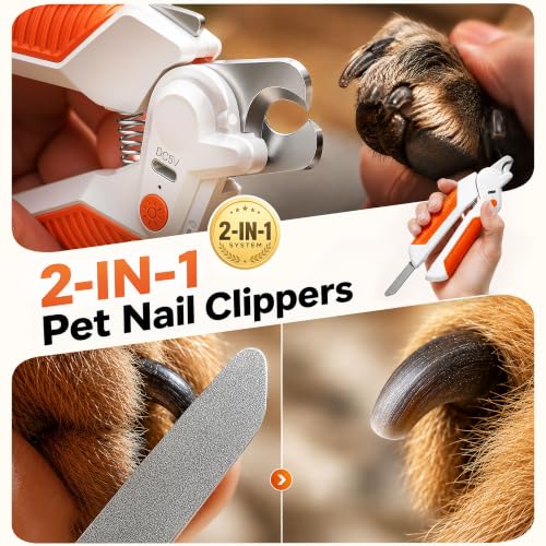 Dog Nail Clippers ＆ Trimmer with Light (Orange)