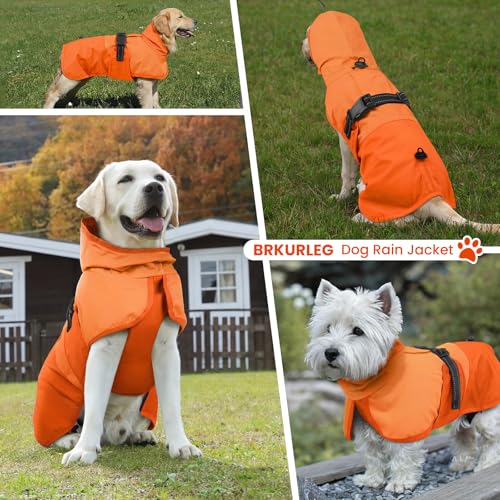 Dog Raincoat Waterproof Rain Jacket with Hood (L(Back Length16.9") / Orange)