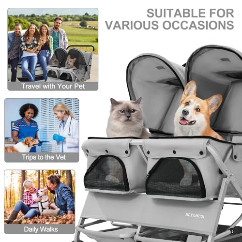 Double Pet Stroller for 2 Small Dogs & Cats (Gray)