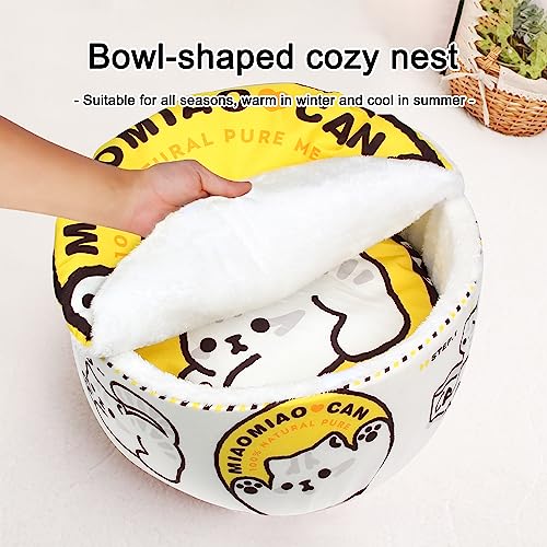 Ramen Noodle Cat Bed (19.7"L x 19.7"W x 7.9"Th / yellow white)