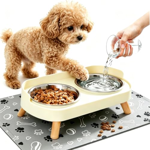 Elevated Dog Bowls with Mat (White)