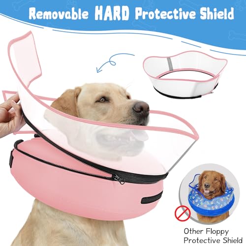 Elevated Inflatable Dog Cone Collar Alternative After Surgery (Solid Pink / XL(Neck 14"-18"))