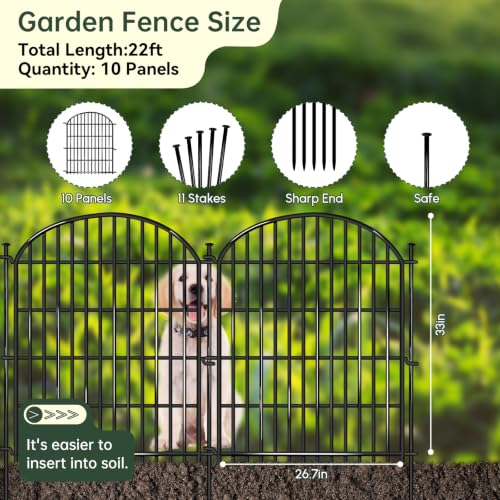 10 Panels No Dig Decorative Garden Fence (Black / 10 Panels, 22ft(L) x 33in(H))
