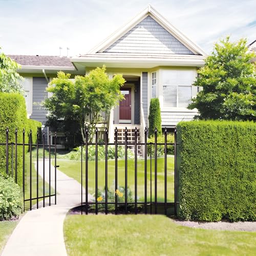 36" H x 28" W Metal Garden Fence with Gate (Black / 36″ H x 11.6 ft (4 Panels + 1 Gate))