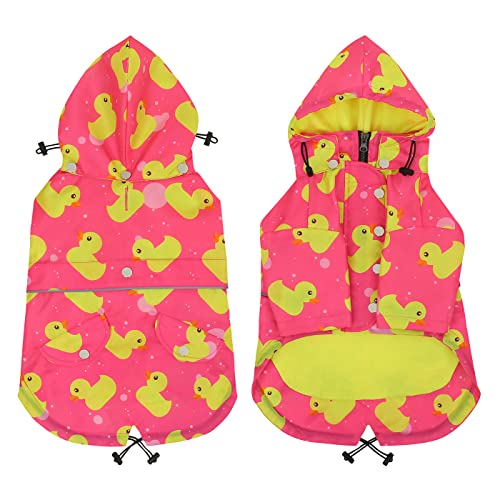 Premium 2 Layer Zip Dog Raincoat Poncho w (Large / Ducks Pink)