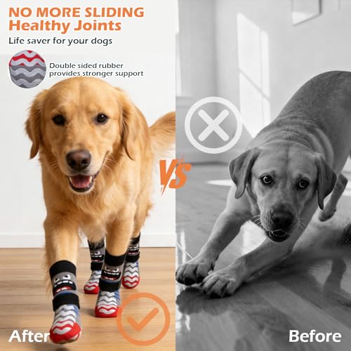 Dog Socks to Prevent Licking Paws with Grippers for Hardwood Floors Anti Slip (Small / Grey)