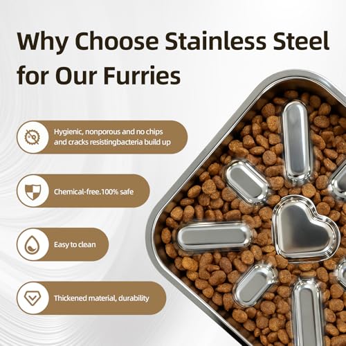2 Packs Stainless Steel Slow Feeder Dog Bowls Medium & Large Breed 3 Cups (Sliver)