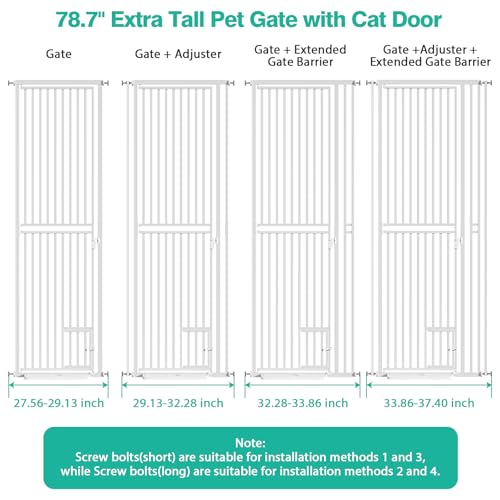 78.7 inch Extra Tall Pet Gates with Cat Door 27.5" ~ 37.4"