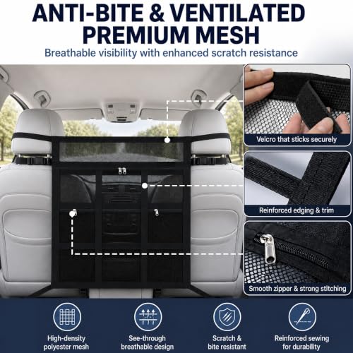 Car Dog Barrier with Hook and Loop Fastener Dual Zipper for Car SUV
