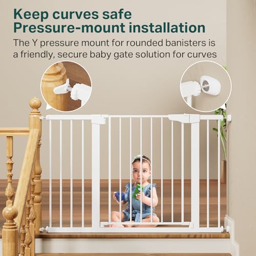 2-Pack 30-48 in Baby Gate for Stairs, Auto Close Dog Gate, White (White / 30-48"W x 30.5"H (2 Pack ))