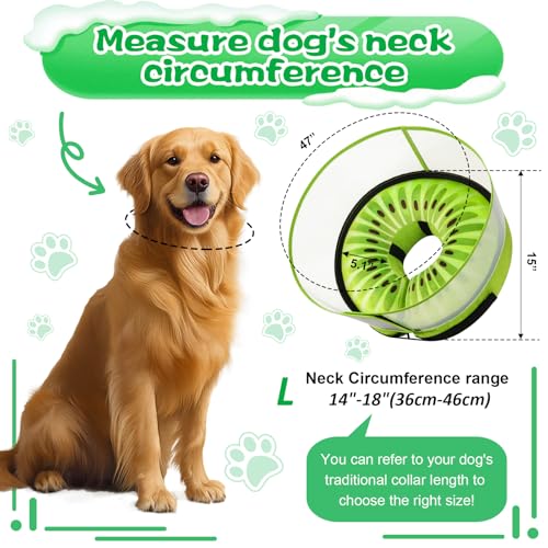Inflatable Dog Cone Collar with Detachable Enhanced Anti (Kiwi / L（neck 14"-18"）)