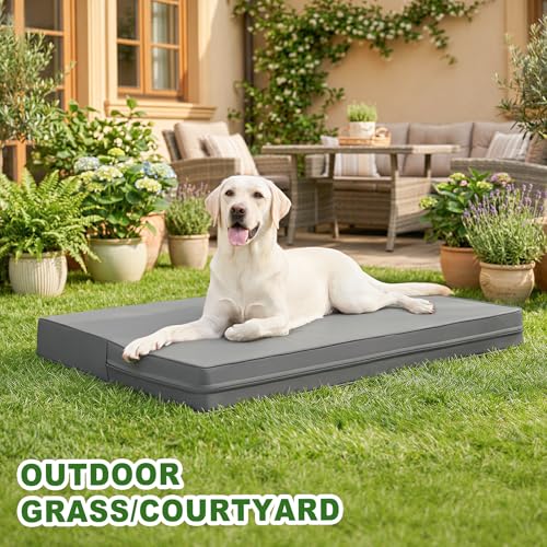 Outdoor Waterproof Dog Bed Large Washable XL Crate Pad 42" Leather Wipeable (Grey / X-Large(41x27x3.5))