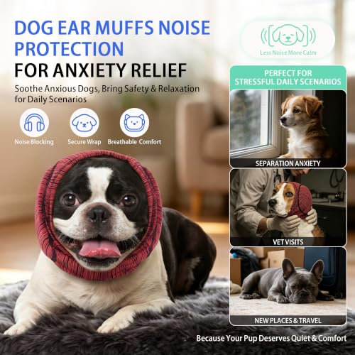 Dog Ear Muffs Noise Protection for Anxiety Relief (Red / Small (Head: 11.8"–13.8"/30-35cm))