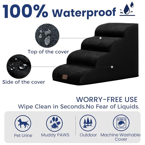 Dog Stairs for High Bed (Black / 4-Step (28.3"D x 15.7"W x 19.7"H))