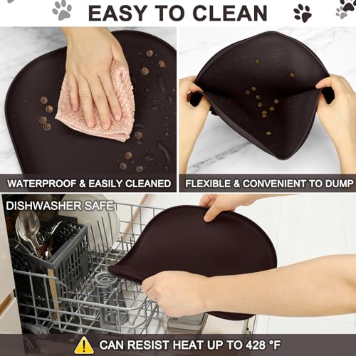 Waterproof Silicone Pet Food Mat with Raised Edge for Dog & Cat (Dark Brown / 12"L x 12"W)