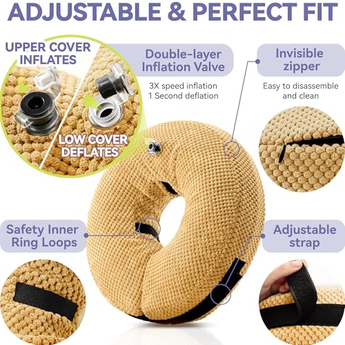 Inflatable Dog Cone Collar (L+(Neck 15"-18") / Yellow)