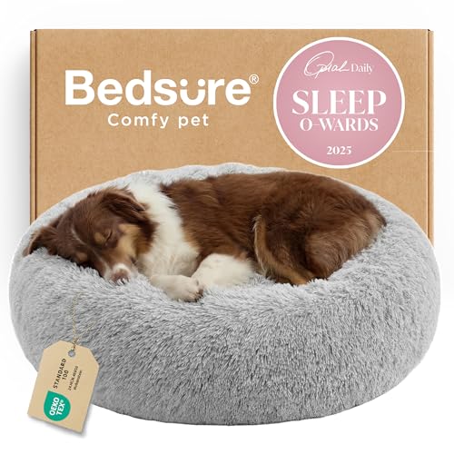 Calming Dog Beds Large Sized Dog Donut Washable Pet Bed (36"L x 36"W x 10"Th / Pale Grey)