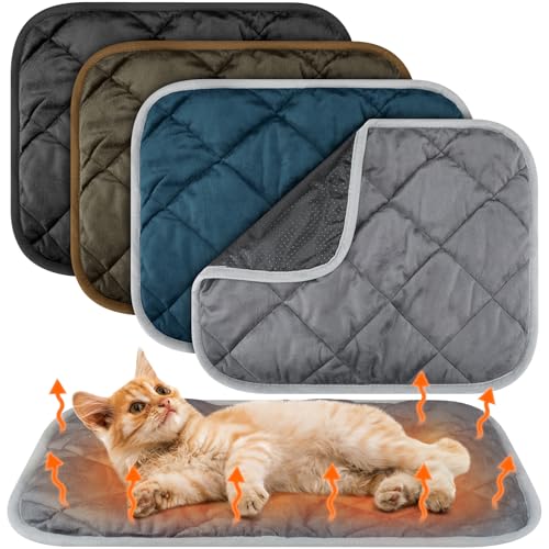 4 Pack Self Heating Cat Pad Self Warming Dog Mat Reflects Body Heat Extra Warm Thermal Pet Pad Washable Dog Cat Bed Crate Bed Mat Blanket (16 x 20 Inch / Mixing Colors)