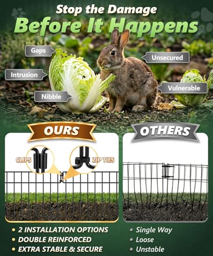 30Ft(L) X 13Inch(H) Animal Barrier Fence - 21 Pack Garden Fence Panels, Metal Garden Edging Fence Border No Dig Fencing for Dog Rabbits Ground Stakes Defense and Outdoor Patio Fence Extension (30 ft(L) X 13 in(H), 21 Pack / Black)
