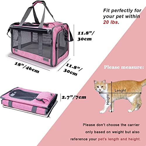 Pet Carrier for Large and Medium Cat (Pink / 18.1"L x 11.8"W x 11.8"H)
