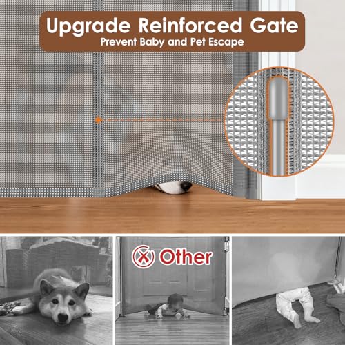 Reinforced 48" Extra Tall X 100" Extra Large Baby Gates for Wide Openings Long Dog Gate for Doorway Mesh Gates for Pets Retractable Dog Gate Indoor (Gray / Reinforced 48" Tall x 100" Wide)