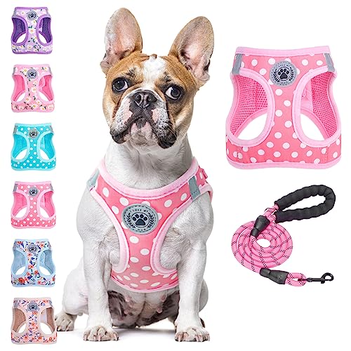Dog Harness Medium Sized and Leash Set (Medium(Chest Girth 16" - 18") / Pink Polka Dots)