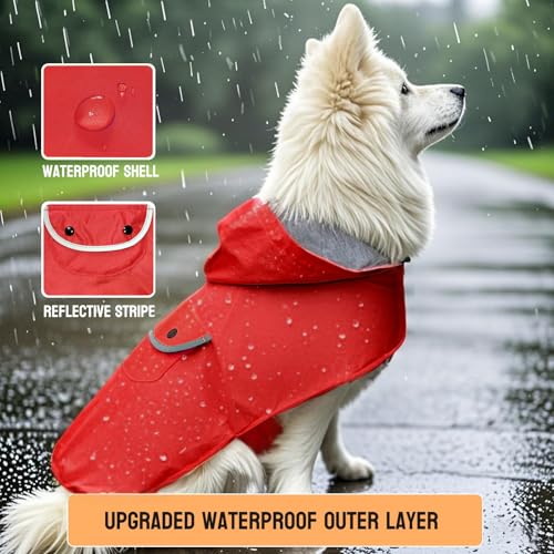 Dog Raincoat Rain Jacket for Puppy Small Dogs Waterproof Pet Clothes Reflective Poncho Rainwear Breathable Lined Pocket Hooded Leash Hole Adjustable (Red / XS:Back Length 6.7")